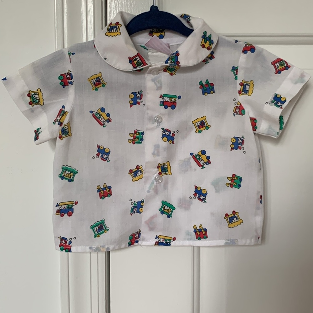 VTG boys trains button down shirt 90s Y2K